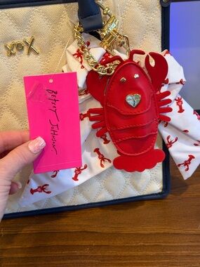 Betsey Johnson Hot Pink Logo Tag with Gold XO Accent